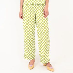 Holiday the Label linen resort pants in olive check size Large